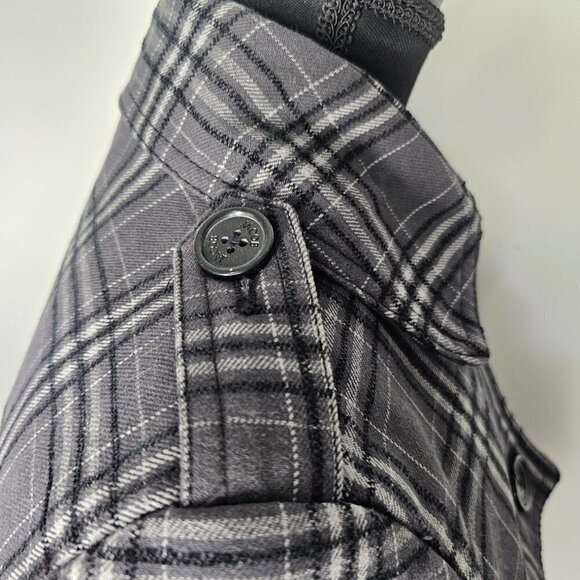 Jacob Plaid Grey Buttoned Double Breasted Belted Trench Coat,  XS - Picture 5 of 16